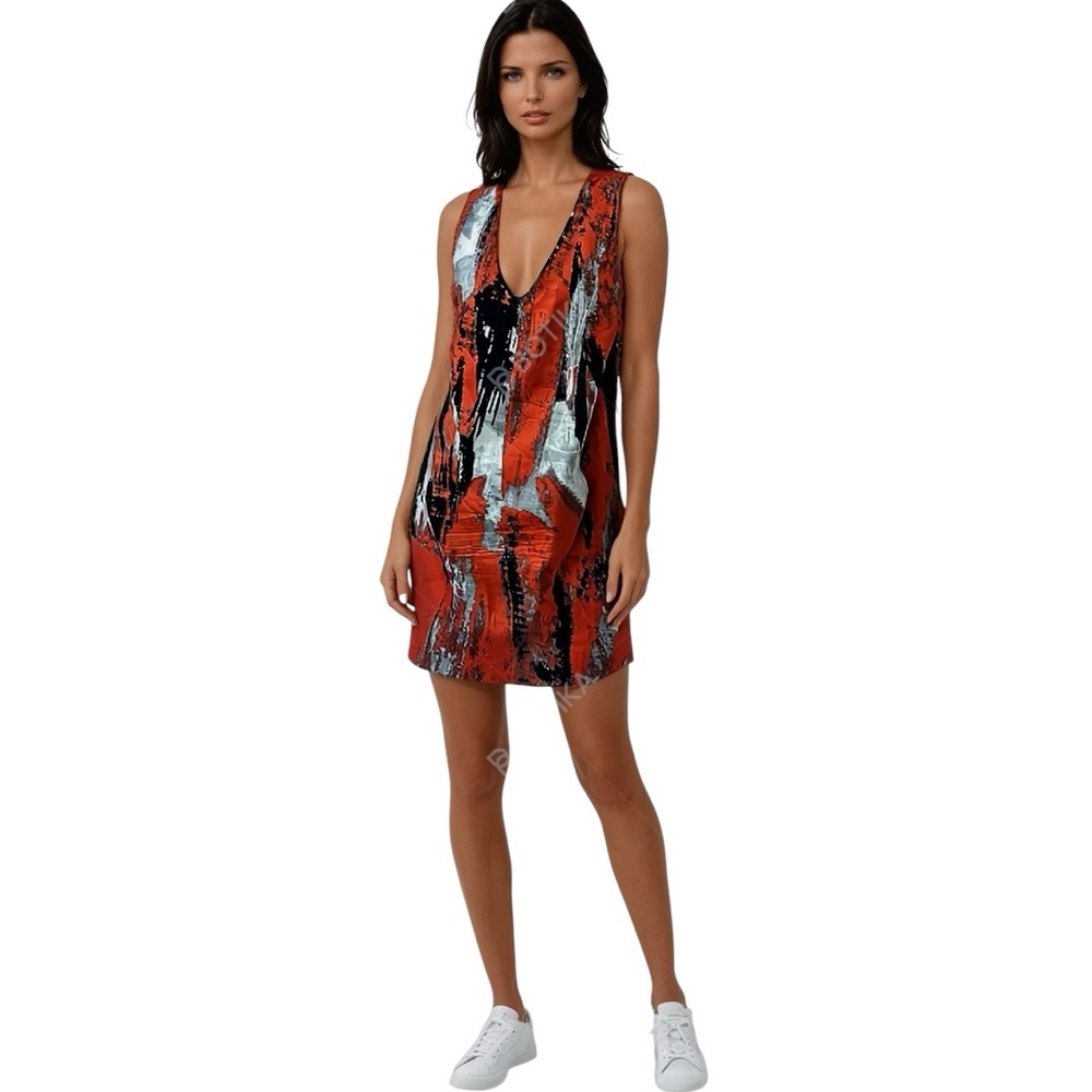 Robert Rodriguez Orange and Black 100% Silk Dress